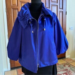 Women's Cobalt Blue Zip-Front Drawstring Bomber Jacket